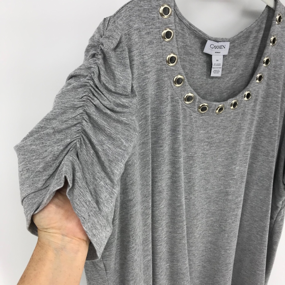 Grey Short Sleeve Shirt w/ Silver Embellishments